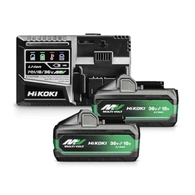 Imagen de HiKOKI Booster Pack BSL36A18X (2X 18V 5.0 Ah / 36V 2.5 Akku, Ladegerät, Li Ion, 4 Stufen LED Ladestandskontrolle, 32 min Ladezeit)