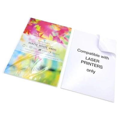 Imagen de 50 hojas autoadhesivas A4 imprimibles con láser, lámina de vinilo mate impermeable blanco
