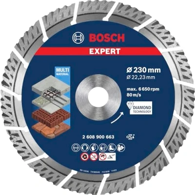 Imagen de Bosch Professional 1x Disco de corte diamante Expert MultiMaterial (para Hormigón, Ø 230 mm, accesorios Amoladora grande)