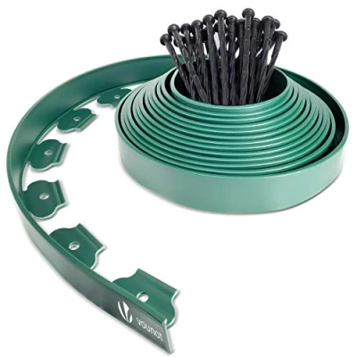 Imagen de VOUNOT Borde Jardín, Césped Borde, Flexible de Plástico, Longitud 10 m, Altura 5 cm, con 30 Clavijas, Verde