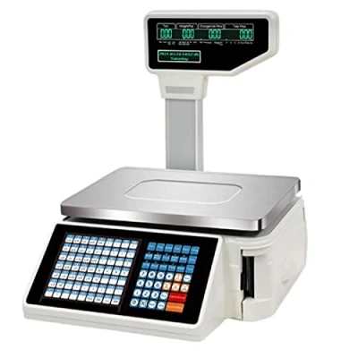 Imagen de BEESOM Bascula de Comercio Digital Electronica, 30KG Balanza Comercial para Pesar Fruta, Verdura Peso, Pantalla LCD Doble Cara, Impresión Adhesivo y Recibo Térmico Español,pluggedin