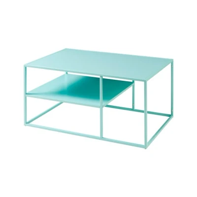 Imagen de [en.casa] Mesa de Centro con Estante Auxiliar Rectangular Inferior para Salón Resistencia Acero 45 x 90 60 cm Azul Menta