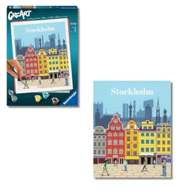 Imagen de Ravensburger CreArt Estocolmo en colores, Kit para Pintar por Números, Contiene una Tabla Preimpresa 24x30 cm, Pincel, Colores y Accesorios, Juego Creativo Relajante Adultos 14+ Años