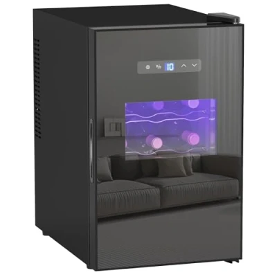 Imagen de HOMCOM Vinoteca 15 botellas 39L nevera termoeléctrica y silenciosa para vino puerta de cristal, iluminación LED, pantalla táctil digital, control temperatura 8 18C, negro