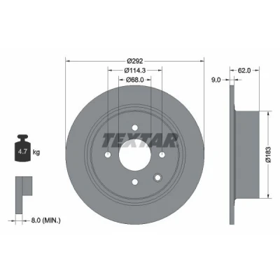 Imagen de TEXTAR PRO 92234303 Disco de freno 292 9 04/05 114,3 macizo revestido sin perno sujeción rueda, buje rueda NISSAN: Tiida Berlina