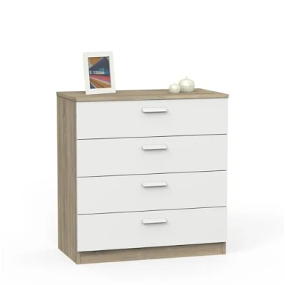 Imagen de MUEBLES PITARCH Cómoda 4 Cajones guías metálicas, Cajonera Dormitorios, Blanco y Roble Cambrian, 78x74x40cm (Alto x Ancho Fondo) Colección Tibet