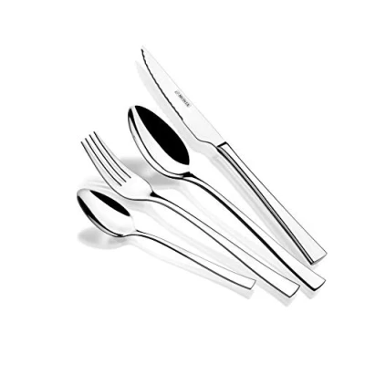Imagen de MONIX Módena Set de cubiertos 24 piezas con cuchillo chuletero, acero inoxidable 18/10, diseño contemporaneo, acabado pulido brillante, espesor 2.5 mm (6 comensales)