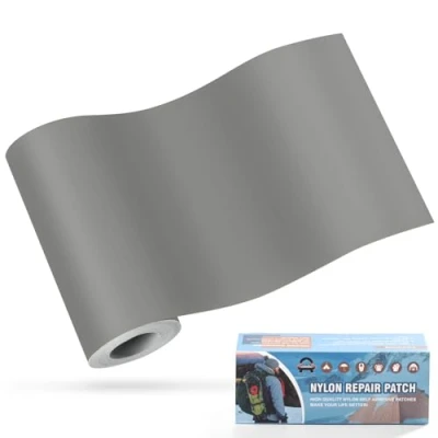 Imagen de Parches de nailon autoadhesivos, OAZ 10x160 cm parche reparación impermeable autoadhesivo, autoadhesivo Gris, para tiendas campaña, plumíferos, sacos dormir