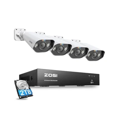 Imagen de ZOSI 4K Kit de Cámara Vigilancia Seguridad PoE 8CH 8MP Grabador NVR con 2TB HDD y 4pcs 5MP IP Exterior, Visión Nocturna en Color, Detección Personas Vehículos, Audio
