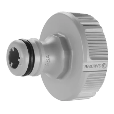 Imagen de Gardena conector de grifo 33,3 mm (G 1 pulgada): adaptador para conectar una manguera, tecnología antisalpicaduras, a prueba heladas, sistema original Gardena, envase suelto (18222 20).