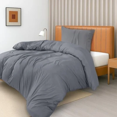 Imagen de Utopia Bedding Funda Nórdica Cama 90 Juego de Microfibra Poliéster 135x200 cm y 1 Almohada con Dobladillo Plisado 80x80 (Gris)