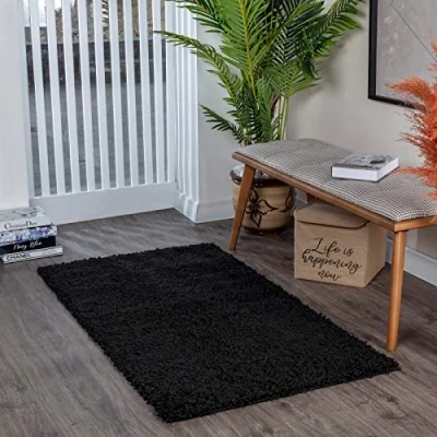 Imagen de Surya Home Shaggy Rug Alfombra Salon Grande Habitacion, Dormitorio Pelo Largo Berber Abstracta, Grueso y Esponjoso de 120x170cm, Negro