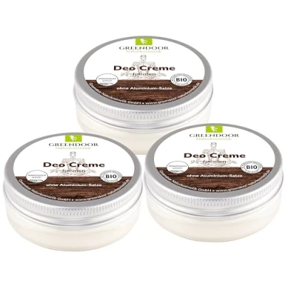 Imagen de GREENDOOR desodorante crema para hombre, 3 x 50 ml, natural hombres, natural, sin sales de aluminio, alcohol, parabenos, aceite palma, cosmética aloe vera,
