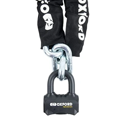 Imagen de Oxford LK474 Nemesis Candado de cadena eslabones redondos 16 mm y grillete para motocicleta, color negro, 2 m