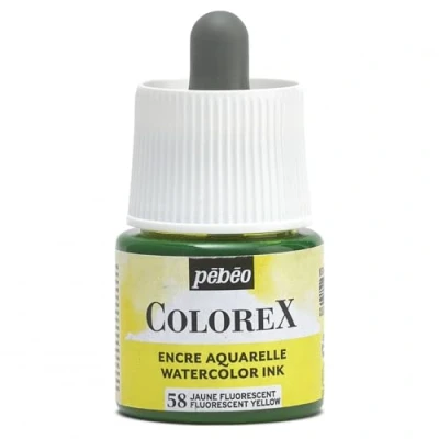 Imagen de Pebeo Tinta Colorex 45 ML Amarillo fluorescente para acuarela de acabado aterciopelado dibujo multiuso todos los medios