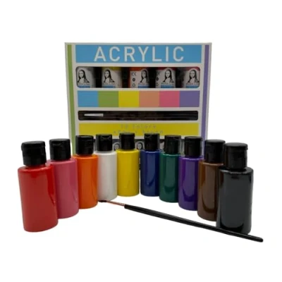 Imagen de Juego de pinturas acrílicas, 10 colores 36 ml cada uno, altamente pigmentados y opacos para lienzos, pouring, madera, piedra, papel, yeso, metal, etc. (10 x con pincel)