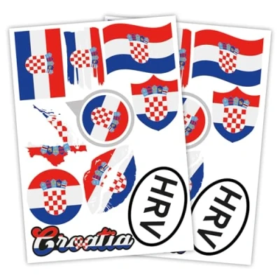 Imagen de Finest Folia Juego de 2 pegatinas DIN A4, bandera país, para coche y moto, autoadhesiva, resistente a la intemperie, R217 (31 Croacia)