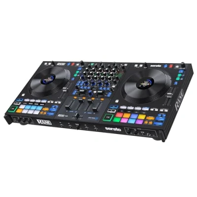 Imagen de RANE FOUR Controlador DJ Stems avanzado, 4 canales: jog wheels de 8,5&quot; + displays, mezclador con FX internos, Serato Pro Pitch &#039;n Time