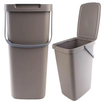Imagen de KADAX cubo de basura plástico con tapa y asa, rectangular abatible (marrón, 20 L)