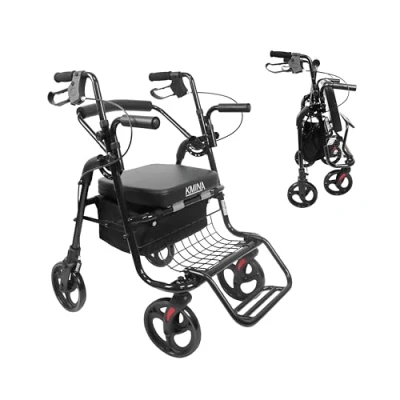 Imagen de KMINA Andador para Ancianos con Asiento, Silla de Ruedas, Personas Mayores, Andadores 4 Ruedas Plegable, 2 en 1 Negro
