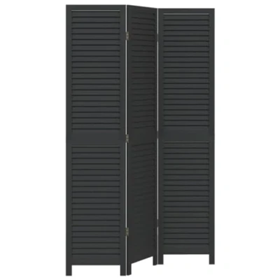Imagen de vidaXL Biombo Separador de 3 Paneles, Pantalla Privacidad, Partición Habitación, Divisor para Oficina, Madera Maciza Paulownia Marrón Negro