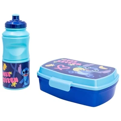 Imagen de Pack Merchandising Sherwood Set de fiambrera rectangular y botella sport Stitch, 380 ml, Plástico
