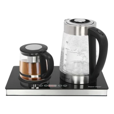 Imagen de hervidor de agua eléctrico, 2,5 L, doble foco, eléctrico con 5 ajustes temperatura y pantalla LCD, 1800 W, tetera base control táctil