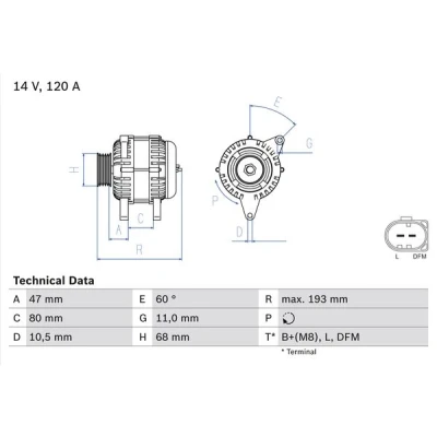 Imagen de BOSCH 0 986 042 820 Alternador 14V 120A IVECO: DAILY 3 Kasten/Kombi, Bus,