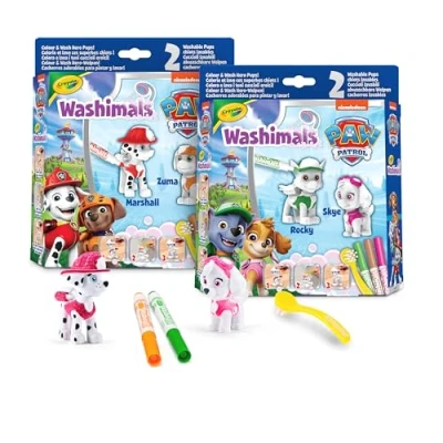 Imagen de CRAYOLA Washimals Paw Patrol, Set de Actividades con 2 Cachorros, 3 rotuladores Lavables y Pincel, Juego Regalo para niños, a Partir años, 74 0287