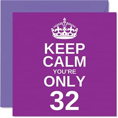 Imagen de Divertidas tarjetas de cumpleaños número 32 para hombres y mujeres, con texto en inglés &quot;Keep Calm&quot;, divertida tarjeta feliz hijo, madre, hermano, hija, papá, hermana, tío, tía,