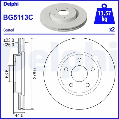 Imagen de DELPHI BG5113C Disco de freno 278 25 5 ventilado revestido sin procesar cojinete rueda, anillo sensor ABS FORD: Puma SUV