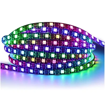 Imagen de Tesfish WS2812B Tira de luz LED IP65 Impermeable RGB Pixel Tiras 5m 5V 5050 300 LEDs Negro PCB a todo color inteligente para publicidad, decoración, proyectos DIY