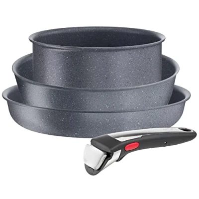 Imagen de Tefal Ingenio Natural On Sartén 28 cm, wok 26 cazo 20 cm + mango extraíble Revestimiento antiadherente Mineralia, Thermo Signal, cocina saludable, fabricado en Francia, apto para inducción