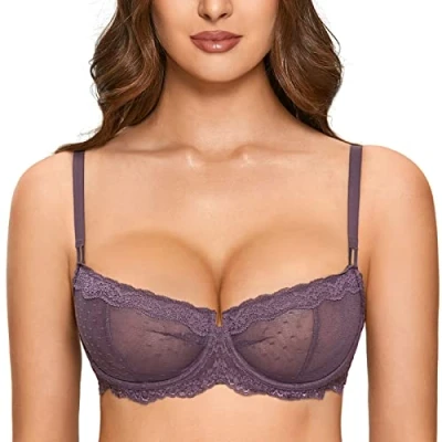 Imagen de DOBREVA Sujetador Balconette Transparente con Aros y Encaje Sexy Sin Forro para Mujer Tornado 90D