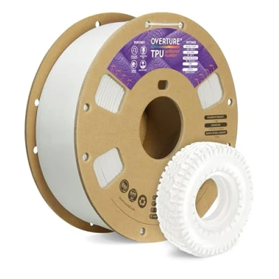 Imagen de OVERTURE Filamento de TPU Rollo Flexible 1,75 mm, Suave Para Impresora 3D 95A, Carrete 1 kg (2,2 libras), Precisión Dimensional +/ 0.02 mm(Blanco)