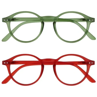 Imagen de OPULIZE REY Gafas de Lectura Pack 2 Montura Redonda Retro Verde Mate, Rojo Hombre Mujer Bisagras Muelle RR56 6Z +2.00