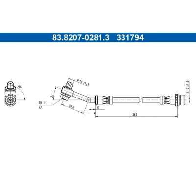 Imagen de ATE 83.8207 0281.3 Latiguillos de Freno 282mm M10x1,5mm FORD USA: Mustang Mach E EV, EV 4x4, GT 4x4 2020