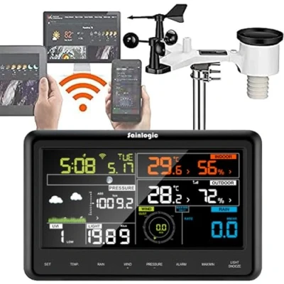 Imagen de Estación Meteorológica WLAN Sainlogic Profesional, WiFi con Sensor Para Exteriores Alimentada Por Energía Solar, Medidor de Lluvia, Pronóstico del Tiempo, Negro