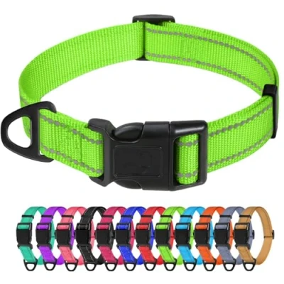 Imagen de TagME Collar Perro Ajustable,Collar Nylon Reflectante,para Caminar Correr Entrenamiento,para Perros Medianos,Verde,2.5cm De Ancho