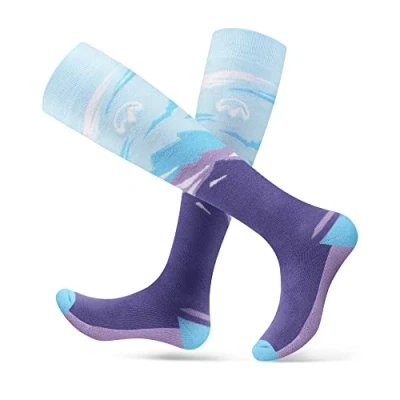 Imagen de OutdoorMaster 2 Pares Calcetines de Esquí para Mujer, Térmico Invierno Snowboarding Transpirables Deportes al Aire Libre con Diseño Sobre la Pantorrilla/Puño Antideslizante