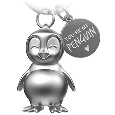 Imagen de FABACH llavero de pingüino Frosty amuleto la suerte, regalos novia o novio, regalo pareja, para cumpleaños, aniversario, Plata (mate)., Talla única