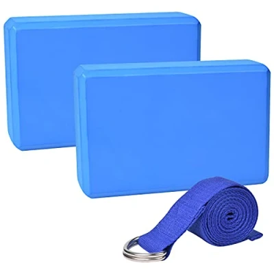 Imagen de Chstarina 2 Bloque Yoga Y 1 Correa para Yoga,Bloque De Espuma Eva Alta Densidad Ladrillo Bloques Yoga,Yoga Block Pilates Accesorios Ejercicios (Azul)