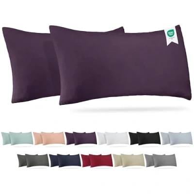 Imagen de Barbons Juego de 2 fundas almohada 40 x 80, 165 g/m², con certificado Öko Tex, 100 % algodón, suave, cremallera (40 80 cm), color berenjena