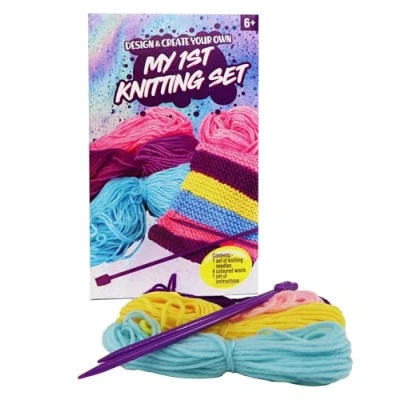 Imagen de My 1st Knitting Set, diseña y crea el tuyo propio, es ideal para principiantes niños, kit incluye instrucciones (idioma español no garantizado), lana de colores agujas (1 unidad)