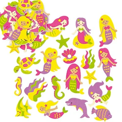 Imagen de Baker Ross AF442 Pegatinas de Espuma con Diseños Sirena para Decorar Tarjetas, Cuadernos, Manualidades y Collages Infantiles, Pack 12