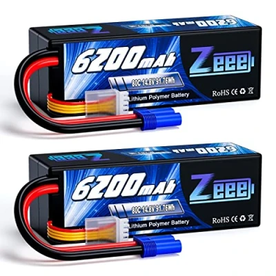 Imagen de Zeee 4S Lipo Batería 14.8V 80C 6200mAh Estuche rígido con Conector EC5 para Carro, camión, Tanque RC Buggy Truggy Racing Hobby (2 Paquetes)