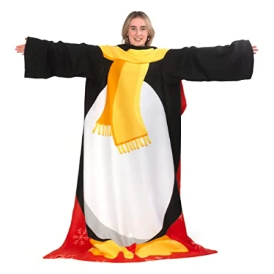 Imagen de Snug Rug Manta de Forro Polar con Mangas navideñas Pingüino, Batamanta Bata 137 x 183 cm