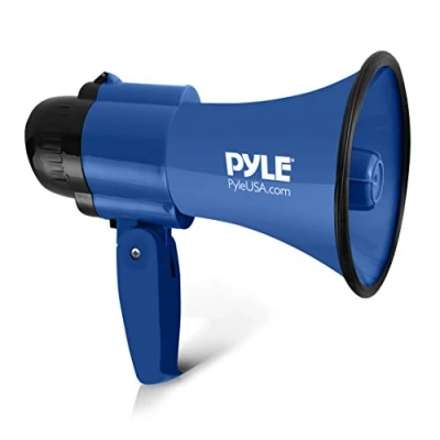Imagen de Pyle Megáfono portátil bocina de Sirena Bullhorn Compacto y Funciona con batería 30 vatios Potencia, micrófono, 2 Modos, Sonido PA Mango Plegable para animadoras Uso policial PMP31BL(Azul)