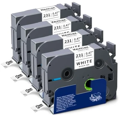 Imagen de 4x XemaX Cinta de Etiquetas Compatible para Brother 12mm TZe 231 TZ P Touch Negro sobre Blanco Cassette Etiquetadora PT E110 H100R H110 H101C H108 E100 H100LB H105