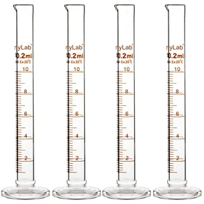 Imagen de StonyLab 4 Pack Cilindro de Medición Graduado Vidrio Borosilicato, Glass Cylinder 10 ml